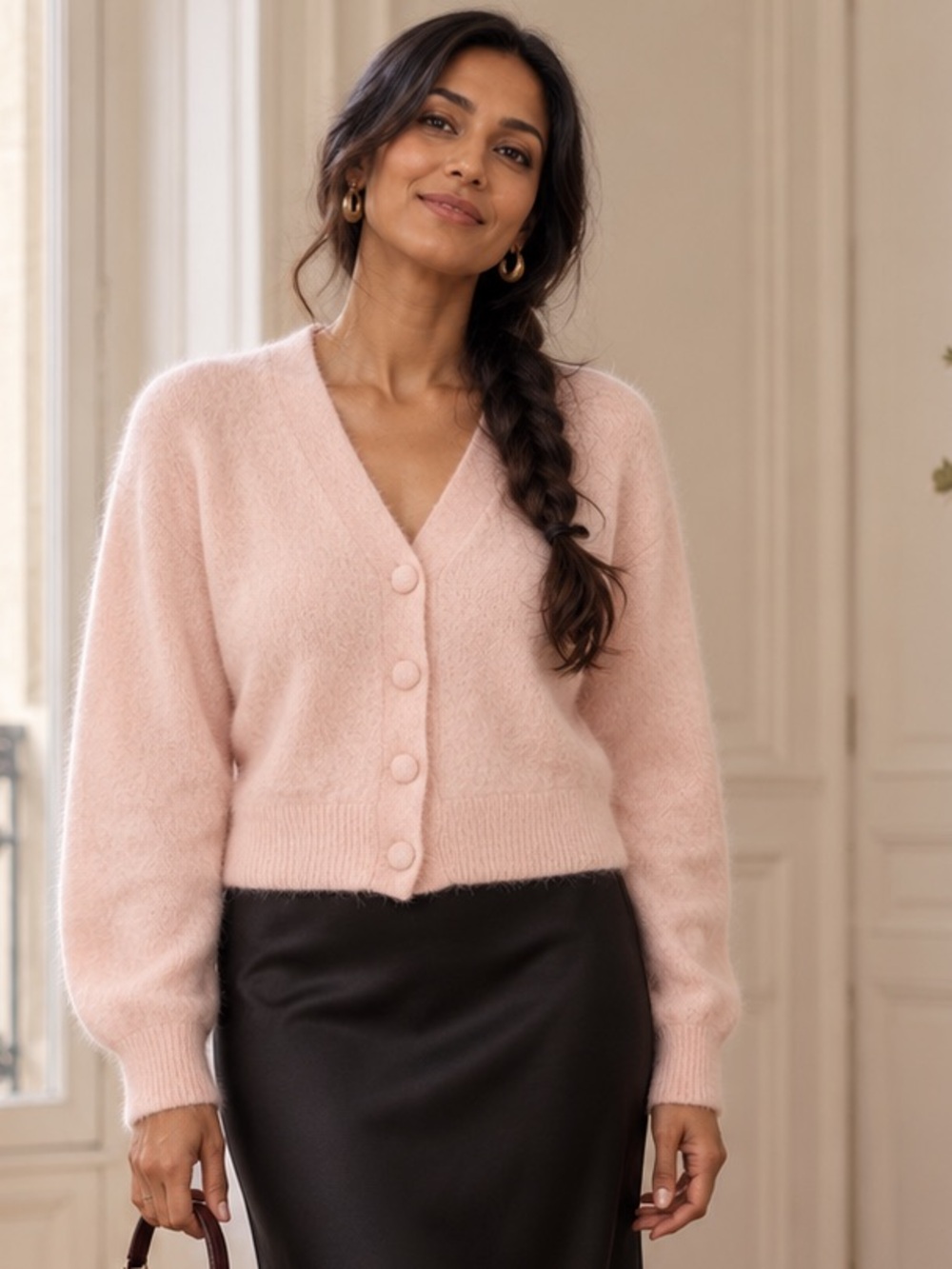 & Other Stories Pink Alpaca Wool Blend Button Cardigan Size Small